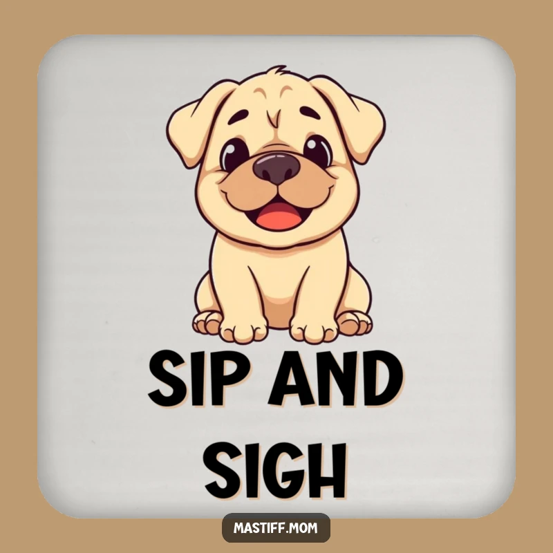 Funny Mastiff Happy Sigh Coaster Set: Stylized Dog Decor Gift