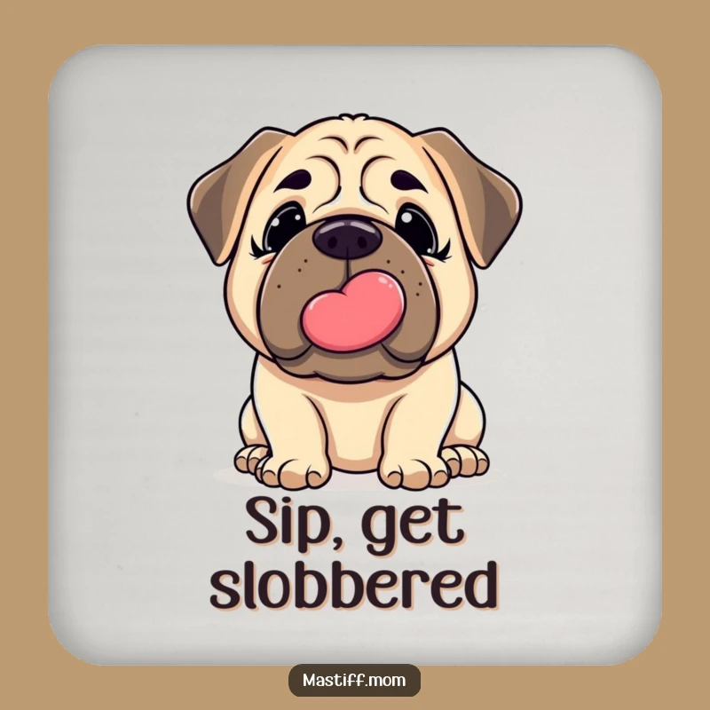 Funny Mastiff Kiss Coaster: Gentle Nudge Protection - Humorous Dog Drink Gift