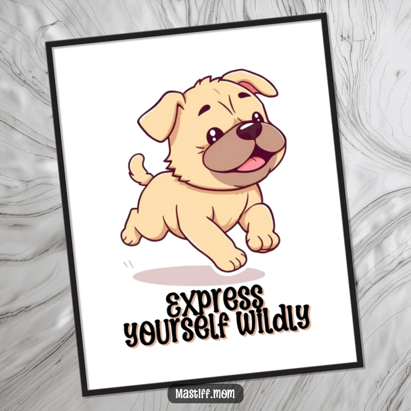 Funny Kawaii Mastiff Puppy Poster with a cute dog running with enthusiastic wiggles, adding joyful energy to decor.