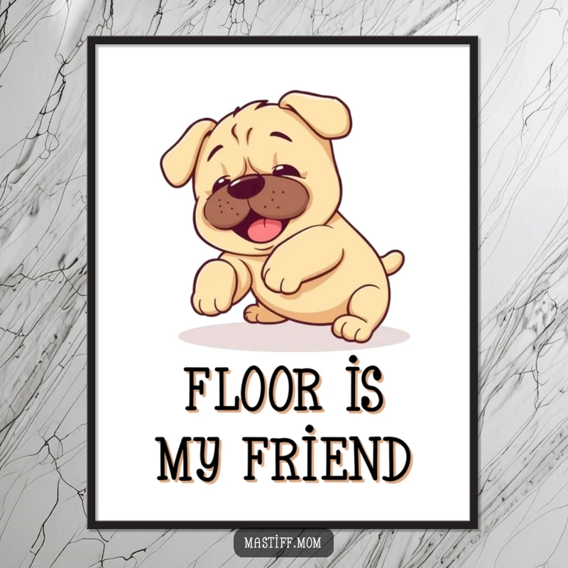 Funny Kawaii Mastiff Puppy Poster art of a sweet puppy enjoying a moment of pure, clumsy joy through a tumble.