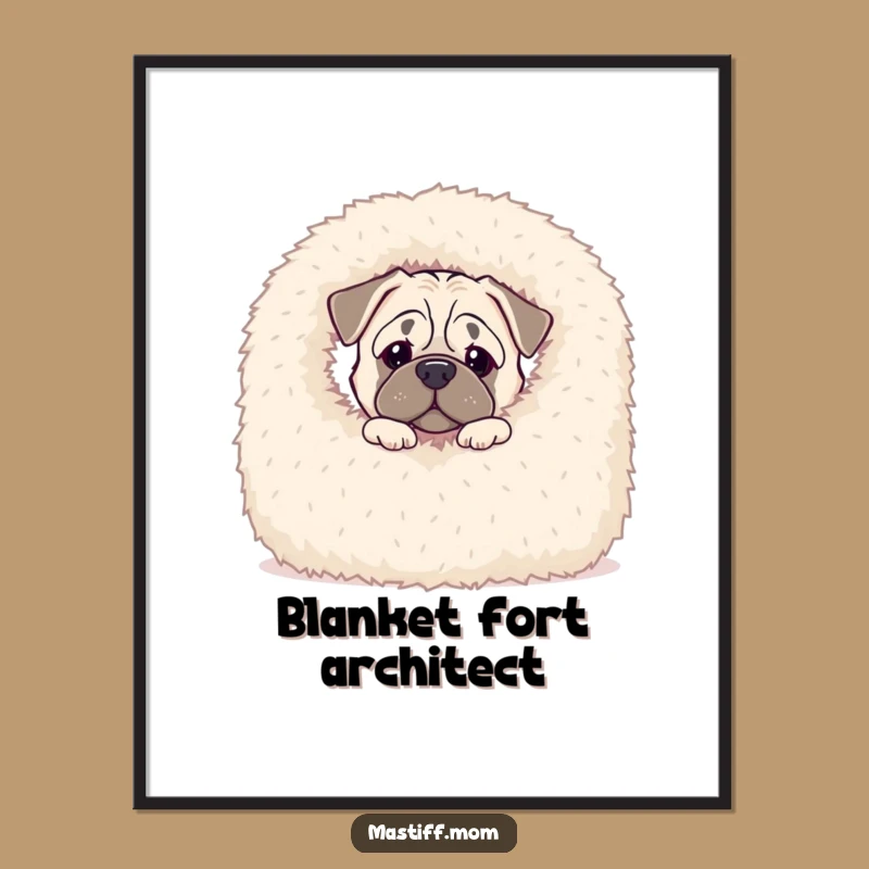 Funny Kawaii Mastiff Poster - Peek-a-Boo Blanket Wall Art Gift