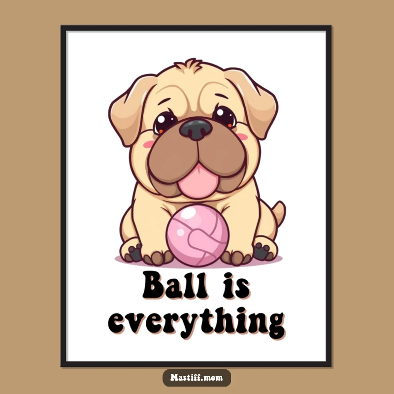 Funny Kawaii Mastiff Poster: Warm Nudge, Tiny Ball, Perfect Wall Art