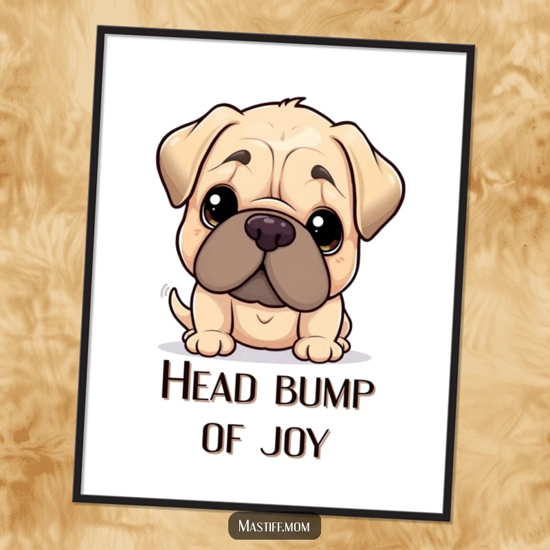 Funny Kawaii Mastiff Poster, giving a gentle nudge with its oversized head, perfect for adding sweet humor to walls. A heartwarming and funny print.