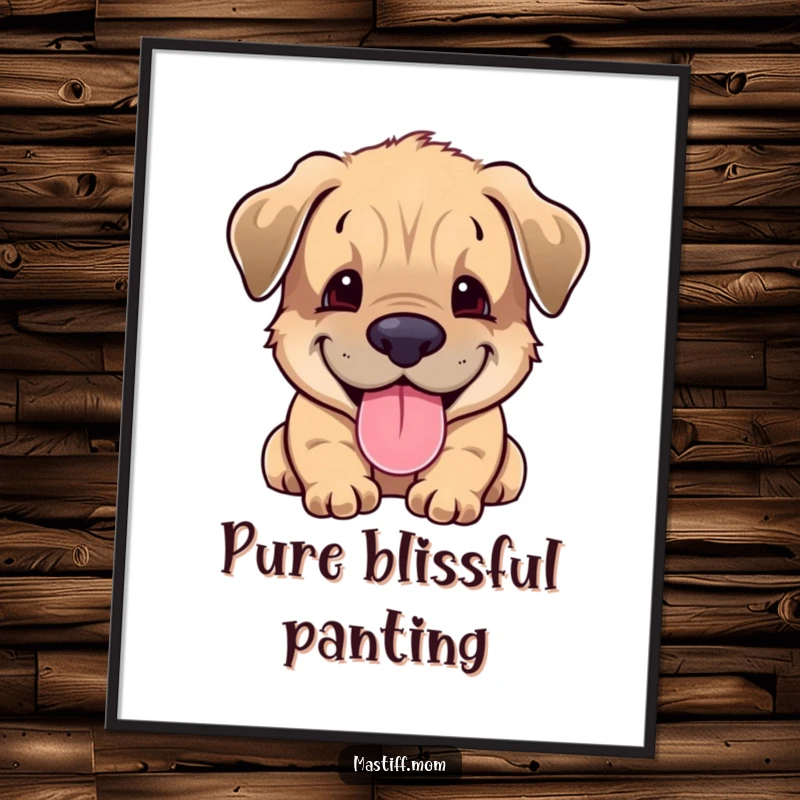 Funny Mastiff cub poster showcasing a smiling puppy with its tongue out, radiating pure happiness and gentle charm.