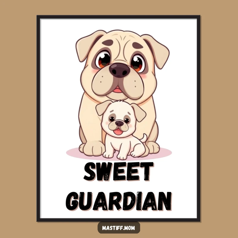 Funny Kawaii Mastiff Puppy Love Poster: Heartwarming Art for Dog Lovers