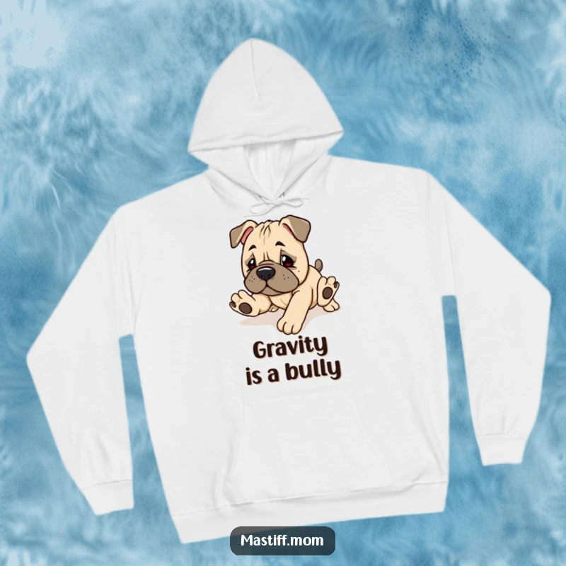 Funny Kawaii Mastiff Puppy Hoodie featuring a cute, clumsy dog tripping, offering warmth and humor.
