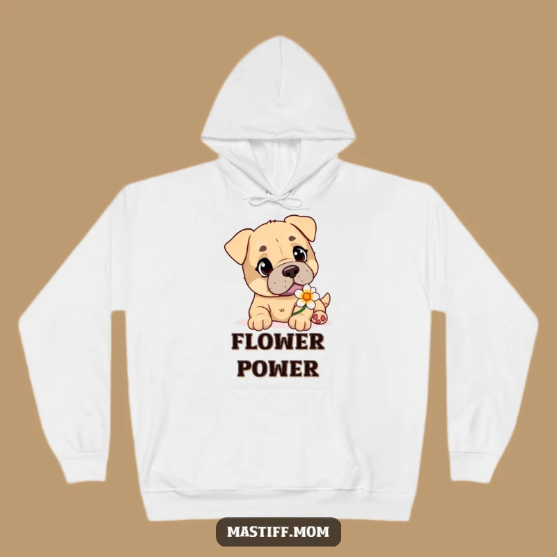 Funny Mastiff Floral Hug Hoodie: Cozy Dog Offering Flower Gift