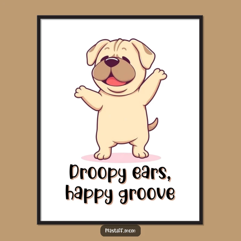 Free Printable Kawaii Mastiff Wall Art: Happy Dancing Droopy Ear Dog Decor