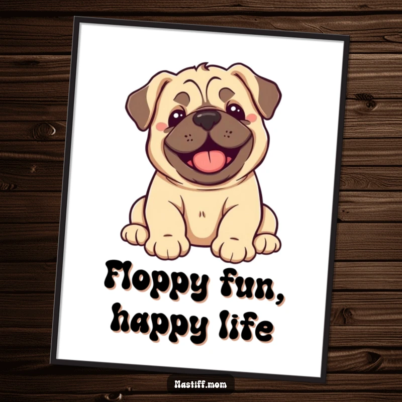 Funny Free Printable Wall Art: A kawaii mastiff puppy hilariously flopping over backwards, expressing pure, unadulterated joy and excitement.