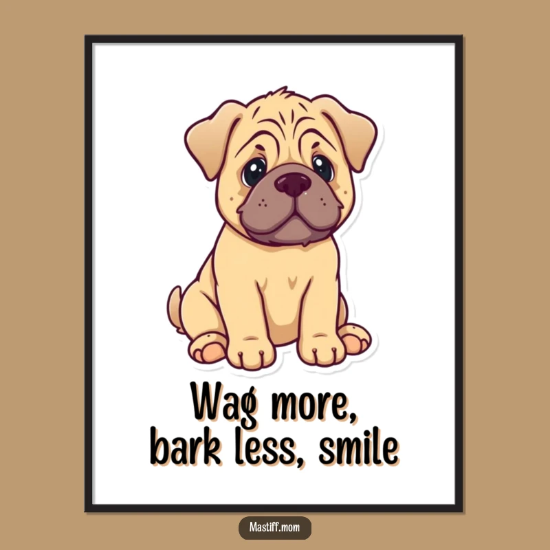 Free Printable Kawaii Mastiff Puppy Wall Art - Funny Dog Decor Downloadable Gift