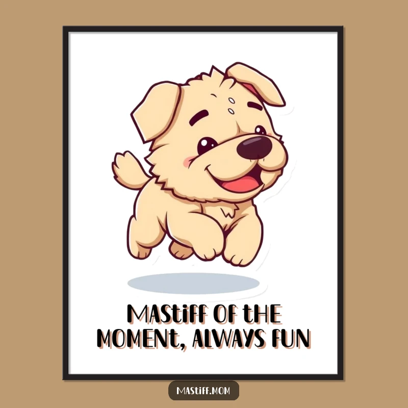 Free Printable Wall Art: Funny Kawaii Mastiff's Clumsy Joy - Downloadable Decor
