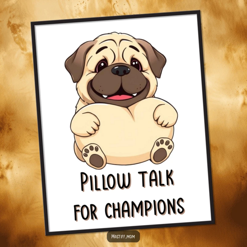 Funny Free Printable Wall Art: A kawaii mastiff with a gentle giant smile offers a massive, inviting soft pillow.
