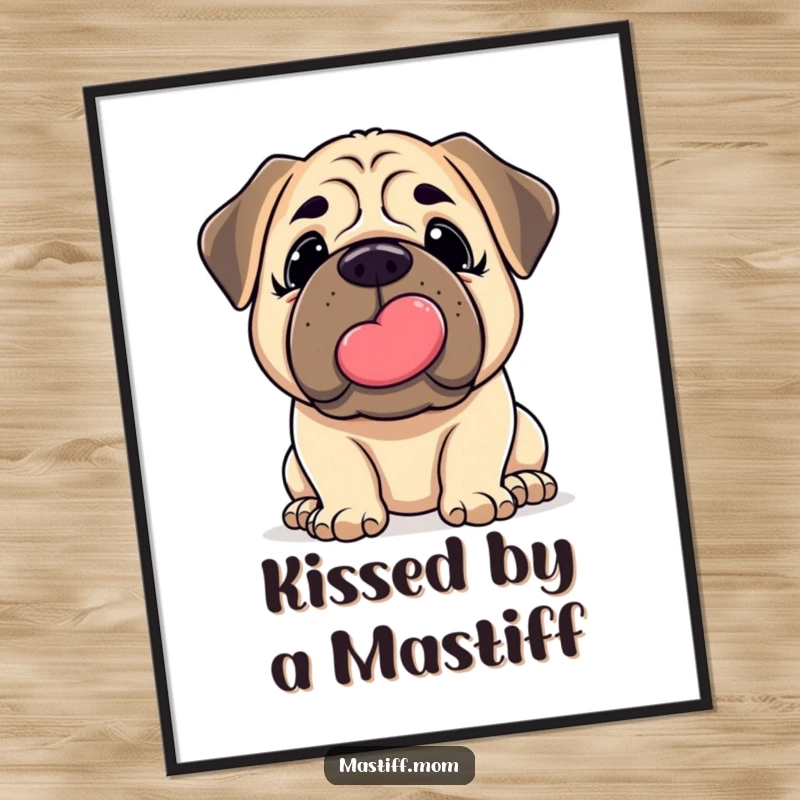 Funny Free Printable Wall Art: Kawaii Mastiff giving a giant, wet kiss with a gentle, loving nudge.