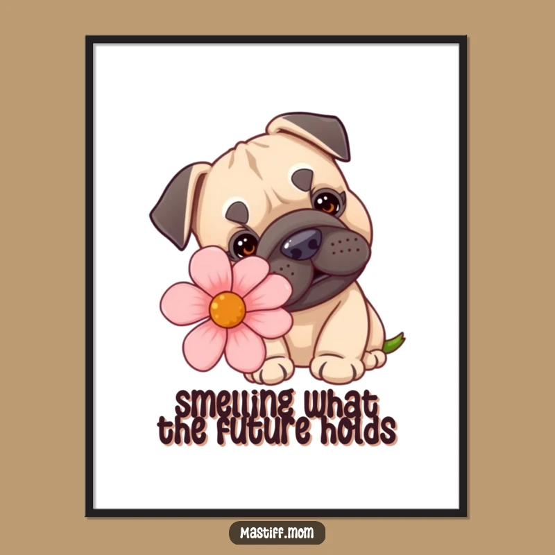 Funny Free Printable Wall Art: Kawaii Mastiff Sniffing Giant Flower Decor