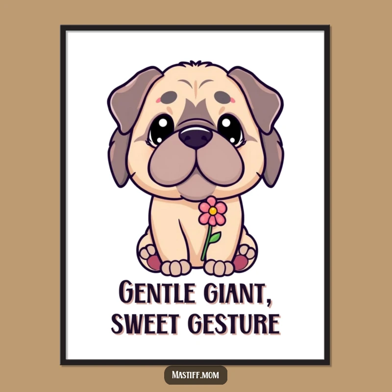 Free Printable Wall Art: Gentle Kawaii Mastiff Offering Tiny Flower