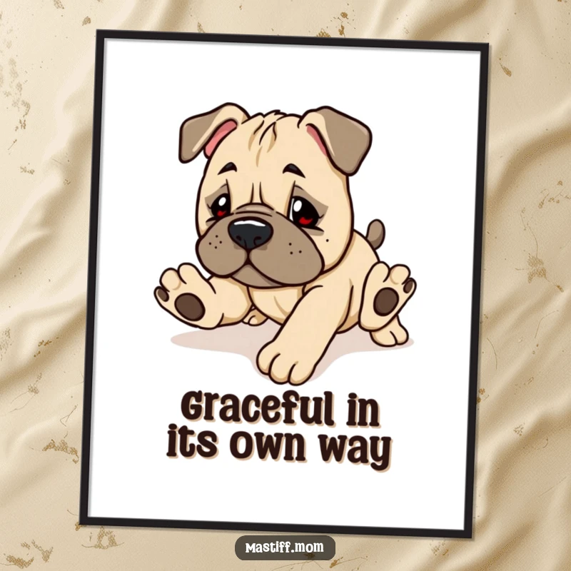 Funny Free Printable Wall Art: Kawaii Mastiff Puppy Tripping Endearingly, Whimsical and Humorous Art