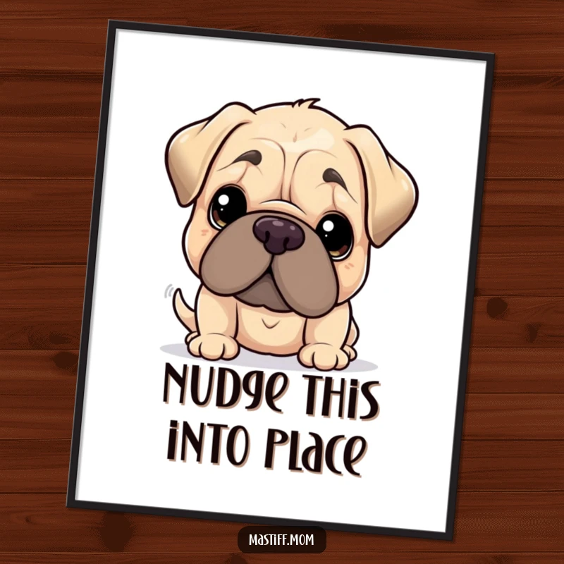Funny Free Printable Wall Art: Kawaii Mastiff giving a gentle nudge with its oversized head, sweet and heartwarming dog art.