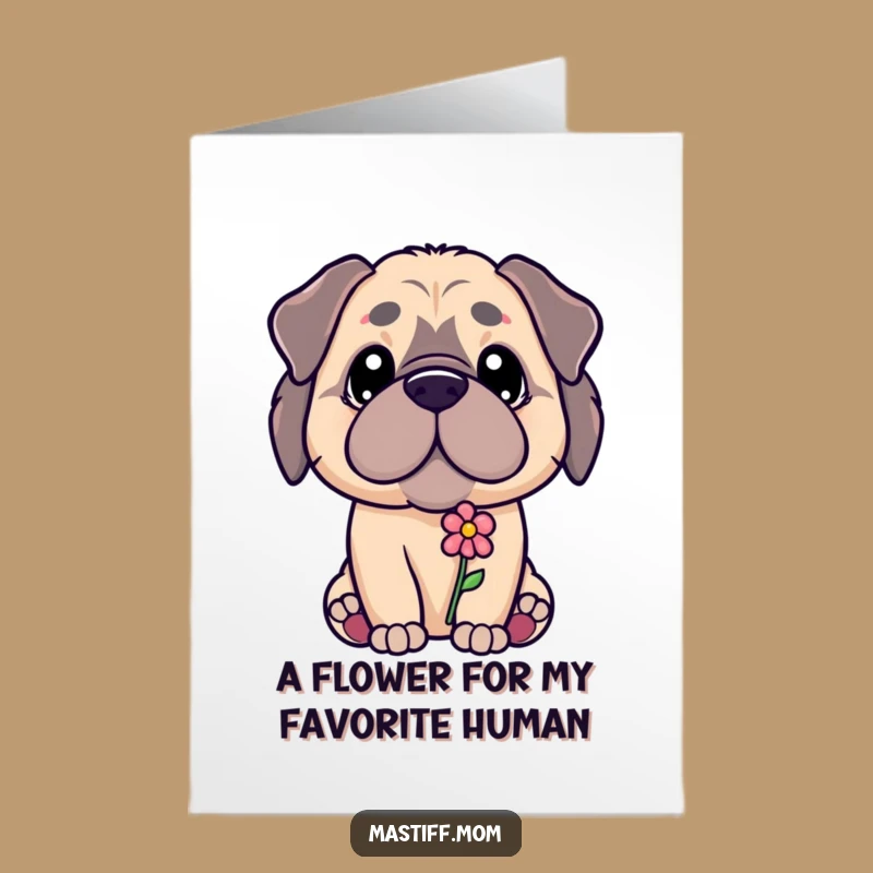 Free Printable Birthday Card: Sweet Kawaii Mastiff Offers Tiny Flower