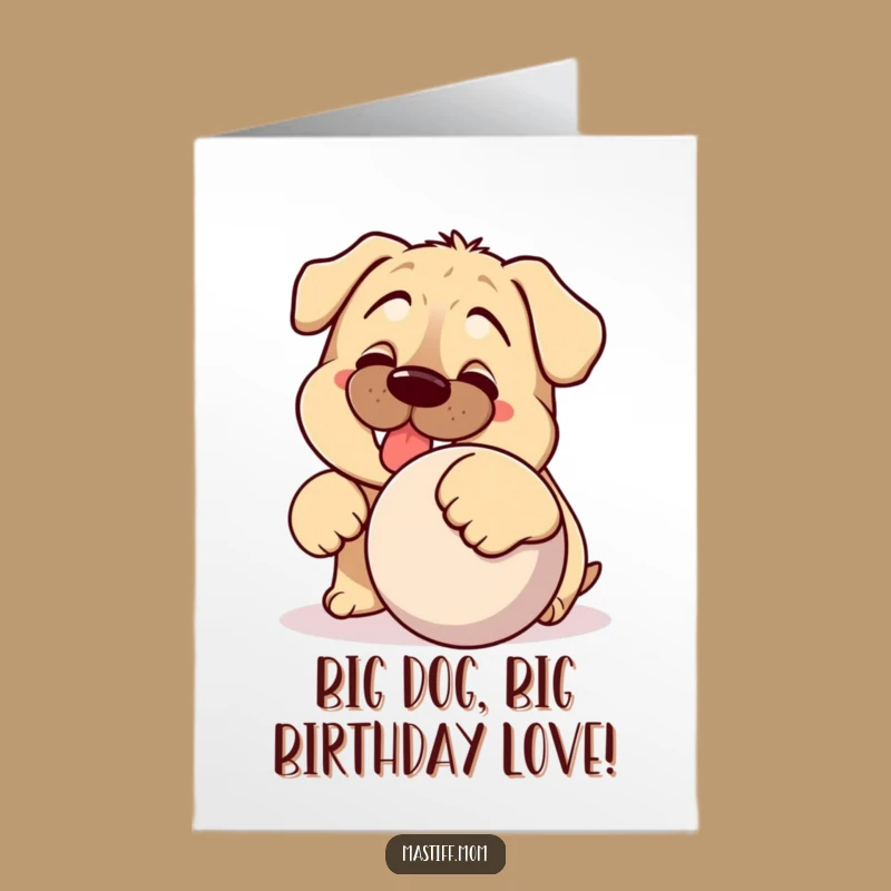 Free Printable Birthday Card: Funny Mastiff Nudging Ball, Perfect LOL Downloadable Gift
