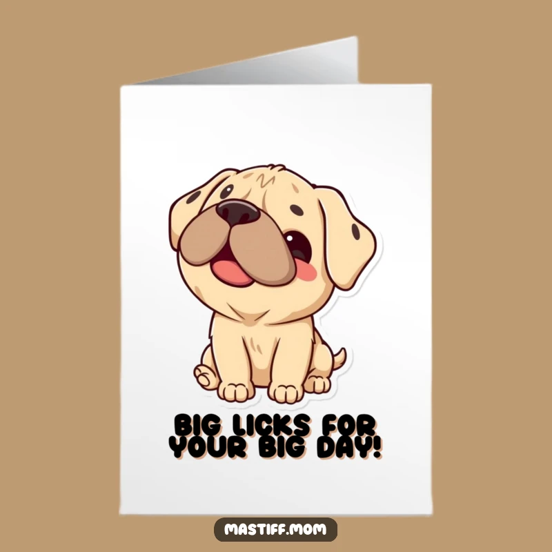 Free Printable Birthday Card: Kawaii Mastiff Lick - Funny Dog Downloadable Gift