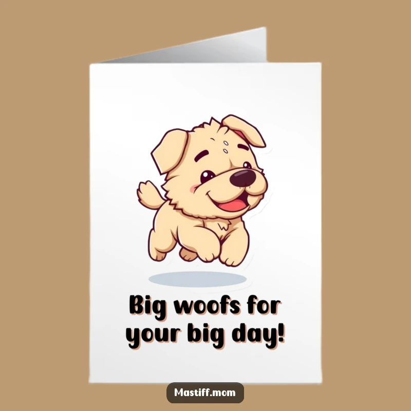 Free Printable Birthday Card: Funny Kawaii Mastiff's Joyful Leap - Downloadable Gift