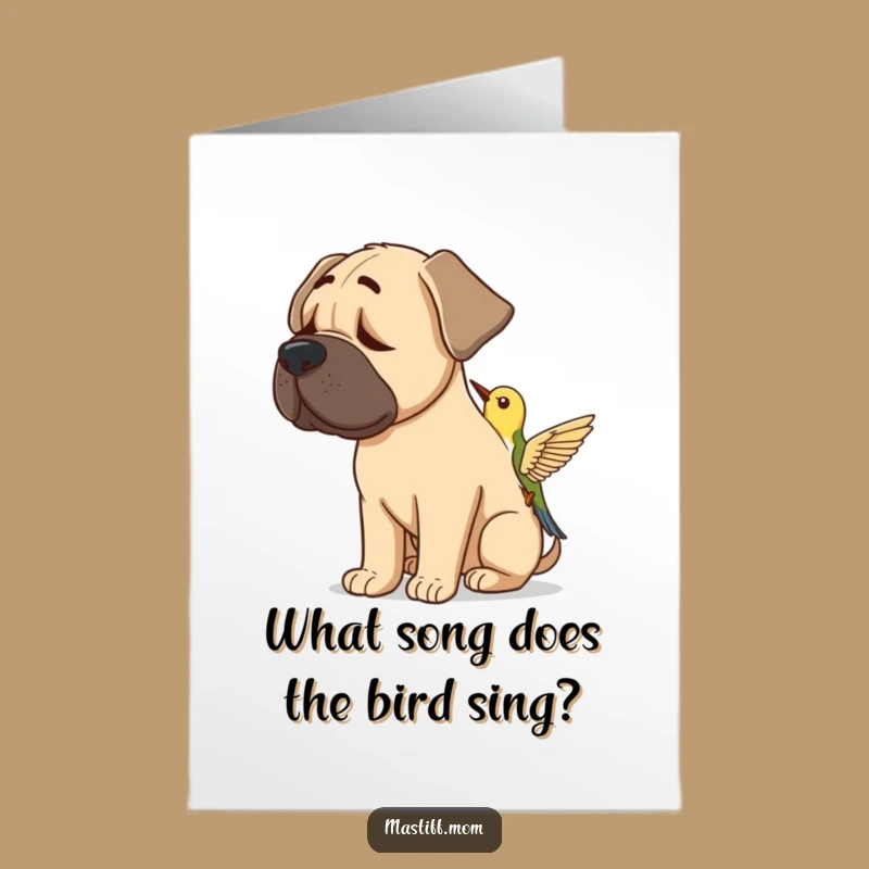 Free Printable Birthday Card: Listening Mastiff & Bird, Funny Downloadable Gift