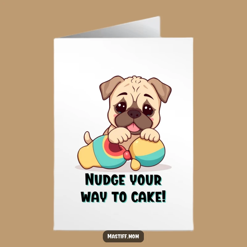 Free Printable Birthday Card: Nudging Mastiff Puppy, Playful Dog, Funny Downloadable Gift