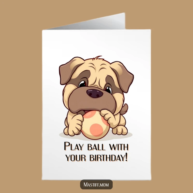 Free Printable Birthday Card: Playful Mastiff with Ball for Fun Birthday