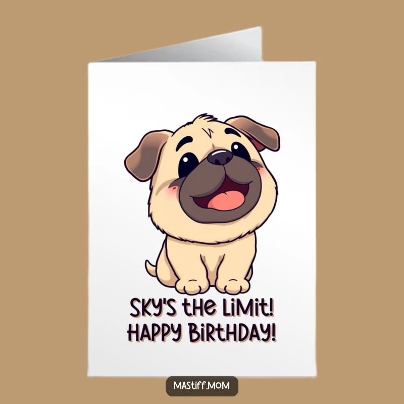 Kawaii Mastiff Birthday Card Free Printable: Joyful Dog Sky Gaze Downloadable Gift