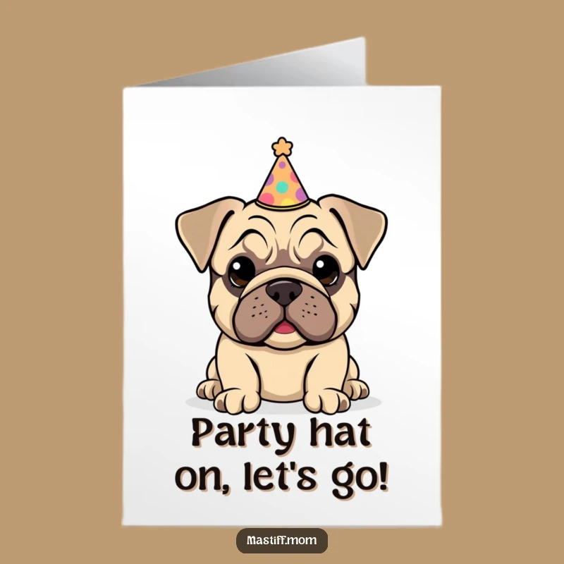 Free Printable Birthday Card: Funny Mastiff Puppy Hat - DIY Downloadable Gift