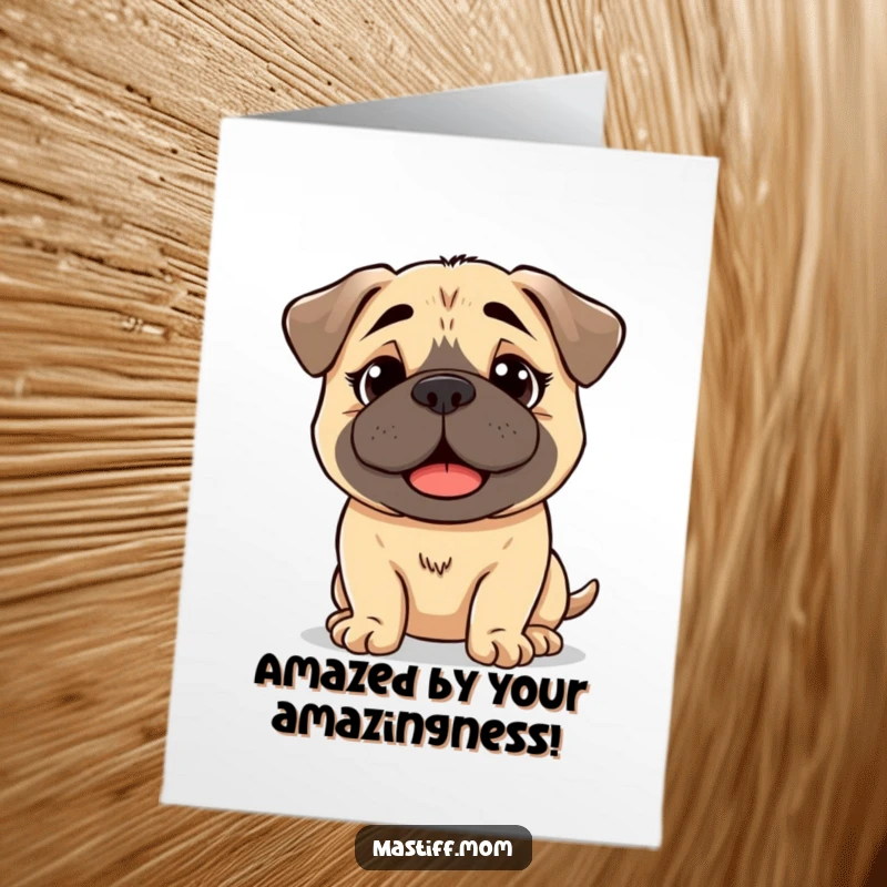 Funny Free Printable Congratulations Card: A kawaii Mastiff looks slightly bewildered but undeniably happy, celebrating success.