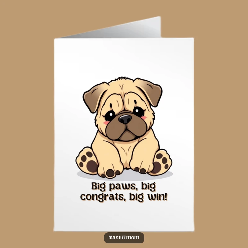 Free Printable Congrats Card: Adorable Kawaii Mastiff Puppy Fumbles Awkwardly
