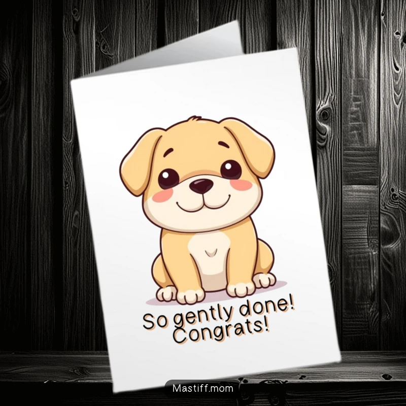 Free Printable Congratulations Card: A large, gentle dog offering a soft, assuring smile. Peaceful and kind animal art.