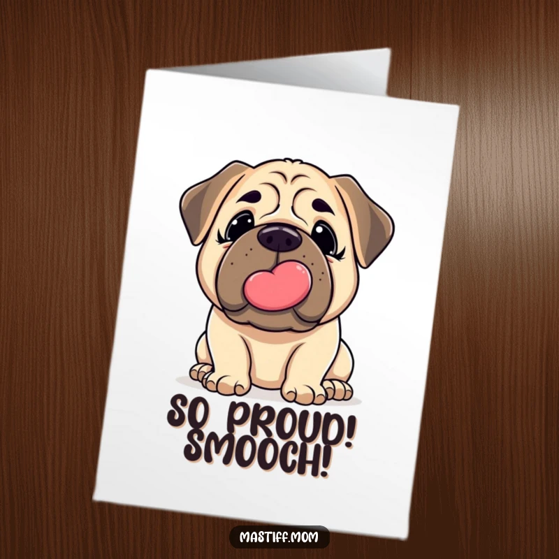 Funny Free Printable Congratulations Card: Kawaii Mastiff leans in for a massive, slobbery congratulatory kiss.