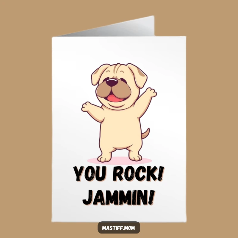 Free Printable Happy Dance Mastiff Congrats Card: Droopy, Funny Downloadable Gift