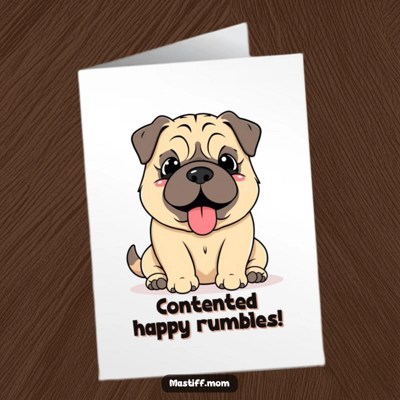 Funny Free Printable Kawaii Mastiff Congrats Card: Mastiff making a soft grumble of happiness, content and proud of your achievement.