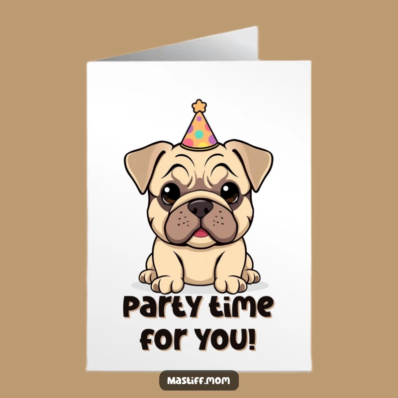Free Printable Congrats Card: Funny Mastiff Puppy Party Hat - DIY Downloadable Celebration