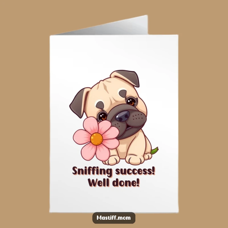 Free Printable Congrats Card: Humorous Mastiff and Flower for Big News