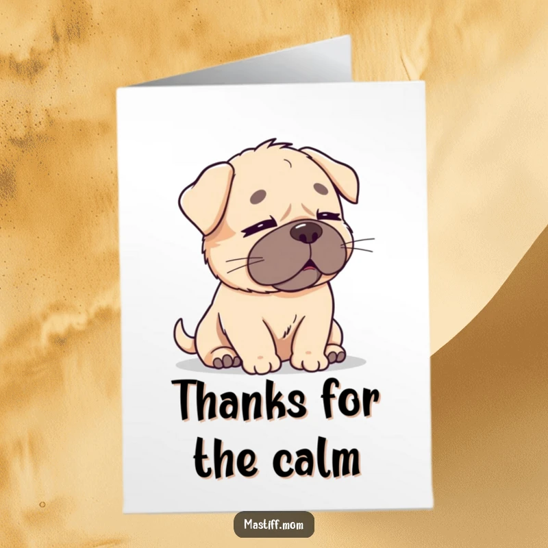Funny Free Printable Thank You Card: Kawaii Mastiff with closed eyes, soaking in a moment of pure, breezy bliss.
