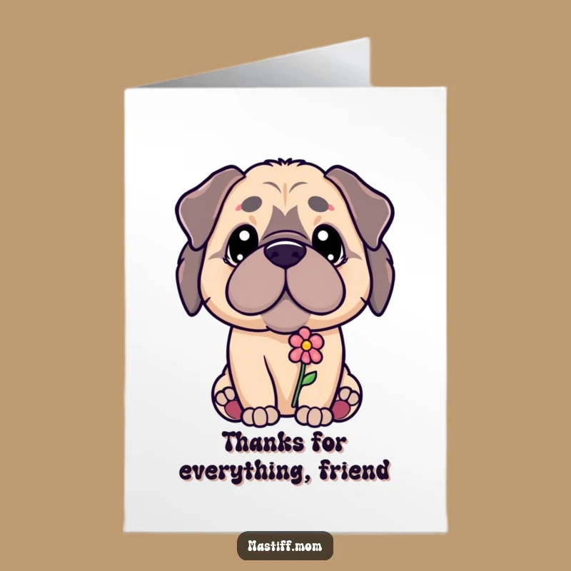 Free Printable Thank You Card: Kawaii Mastiff's Thoughtful Flower Offering
