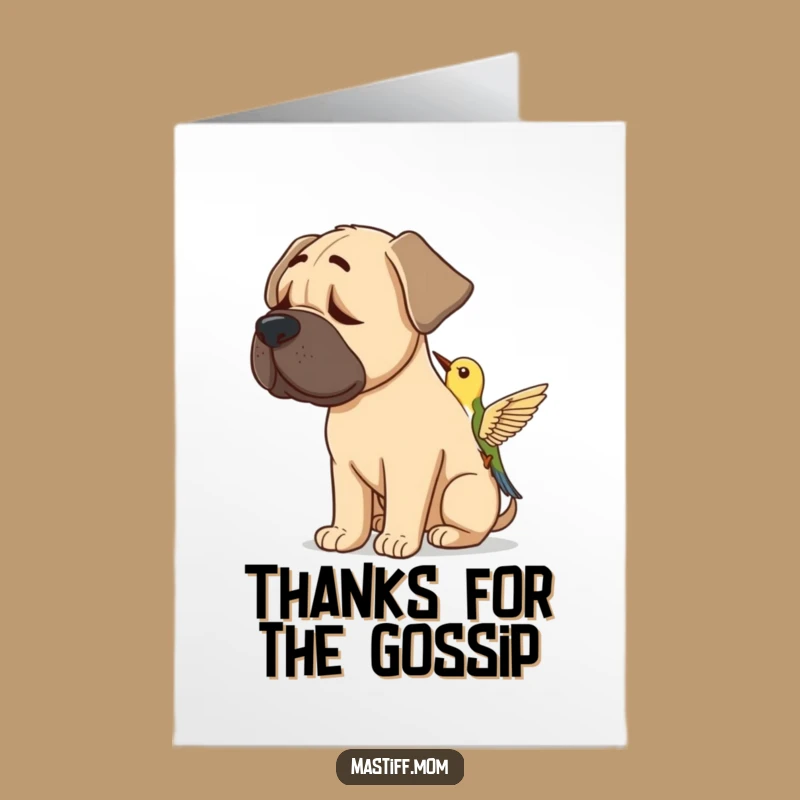 Free Printable Thank You Card: Listening Mastiff & Bird, Funny Dog Gift