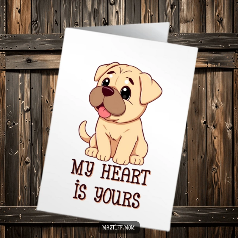 Funny Free Printable Thank You Card where a Mastiff shows pure adoration and a wagging tail of gratitude. Downloadable art.