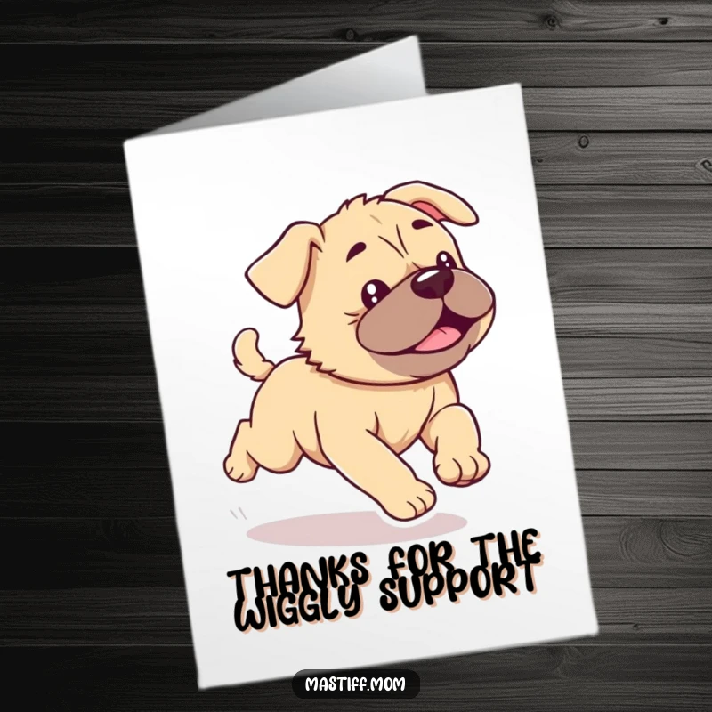 Funny Free Printable Thank You Card: Kawaii Mastiff Puppy Running with Excited Wiggles, Expressing Thanks Joyfully