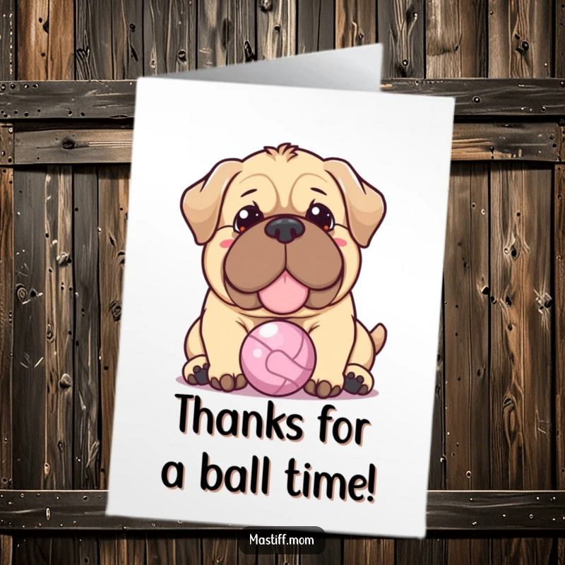 Funny Free Printable Thank You Card: A Kawaii Mastiff with a warm smile nudging a ball gently.