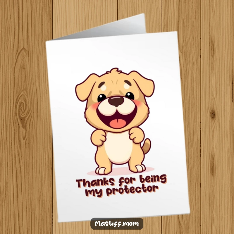 Funny Free Printable Mastiff Thank You Card: A cute Mastiff in a joyful, protective stance saying thank you.