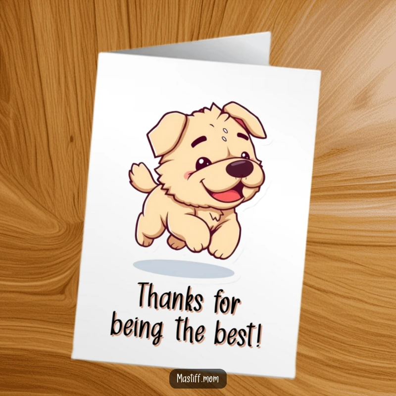 Funny Free Printable Thank You Card: A joyful Kawaii Mastiff bounding forward, expressing heartfelt thanks.