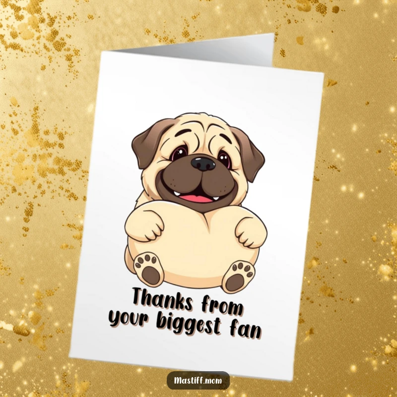 Free Printable Thank You Card: A lovable kawaii mastiff shares a giant, soft pillow with a heartwarming, gentle giant smile.