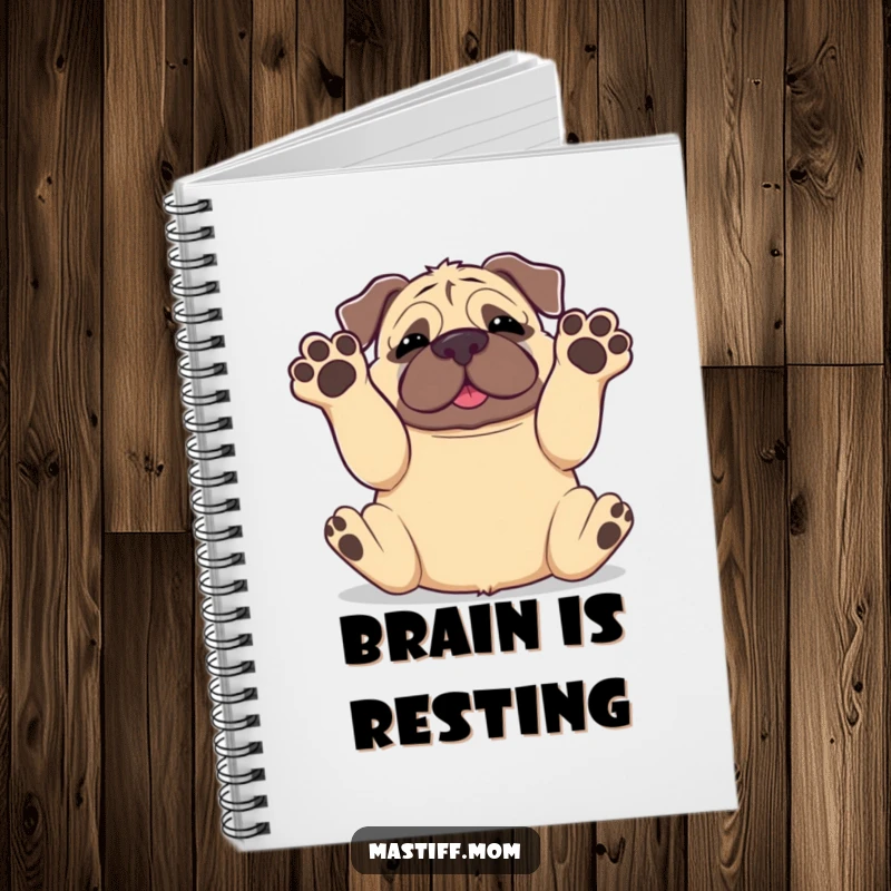 Funny Kawaii Mastiff Rolling Onto Back Paws in Air Notebook, cute stationery, silly dog illustration, humorous journal for Mastiff fans.