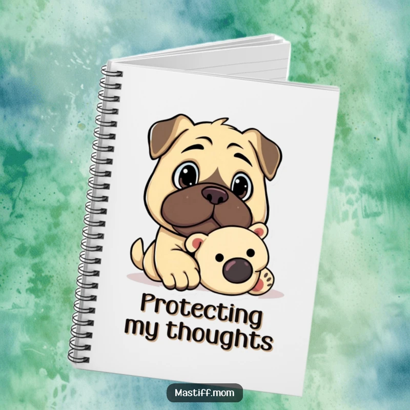 Funny Kawaii Mastiff Watchful Gaze Guarding Plush Toy Notebook, cute stationery, loyal dog illustration, humorous journal for Mastiff fans.