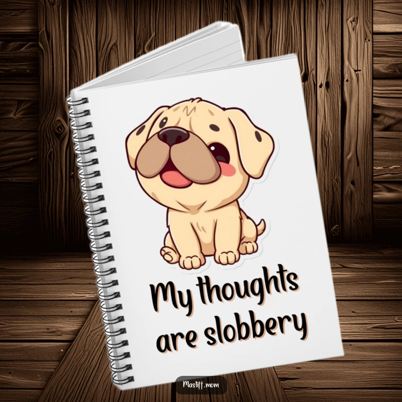 Funny Mastiff Notebook with a cute Kawaii dog giving a happy lick, perfect for taking notes or sketching ideas.